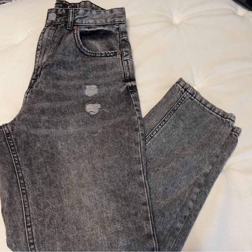 Gray Distressed Mom Jeans